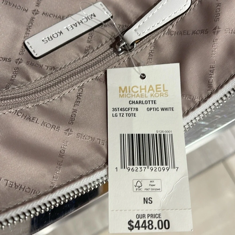 Michael Kors Charlotte Large Logo and Leather Top-Zip Tote Bag
Optic White
NWT - Picture 5 of 16